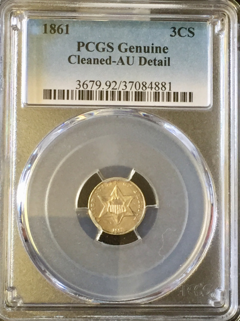1861 PCGS Genuine AU Details Cleaned